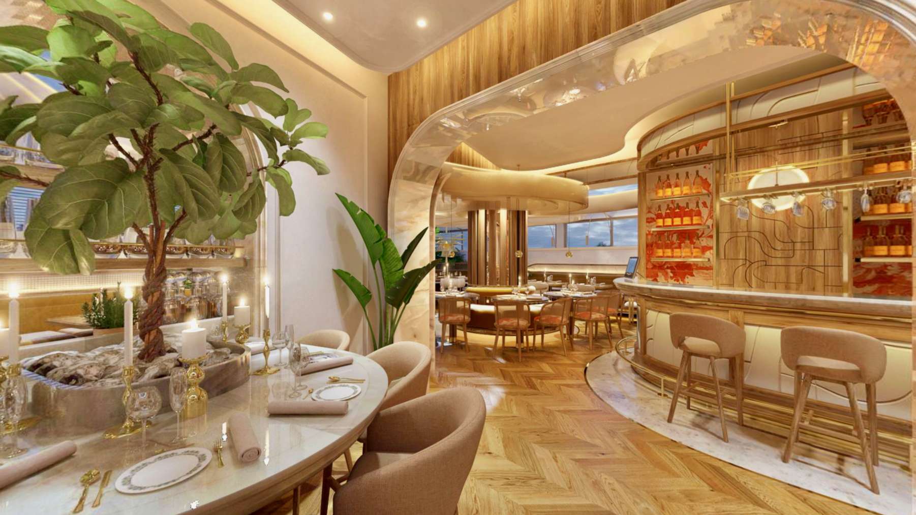 Zona de dining a restaurantului Pergola