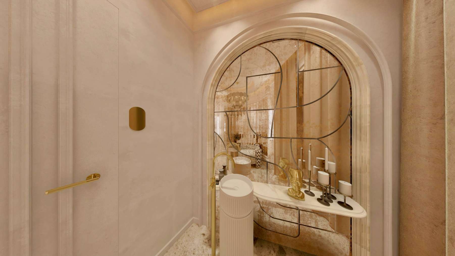 Baia cu perete de onix verde si detalii aurii